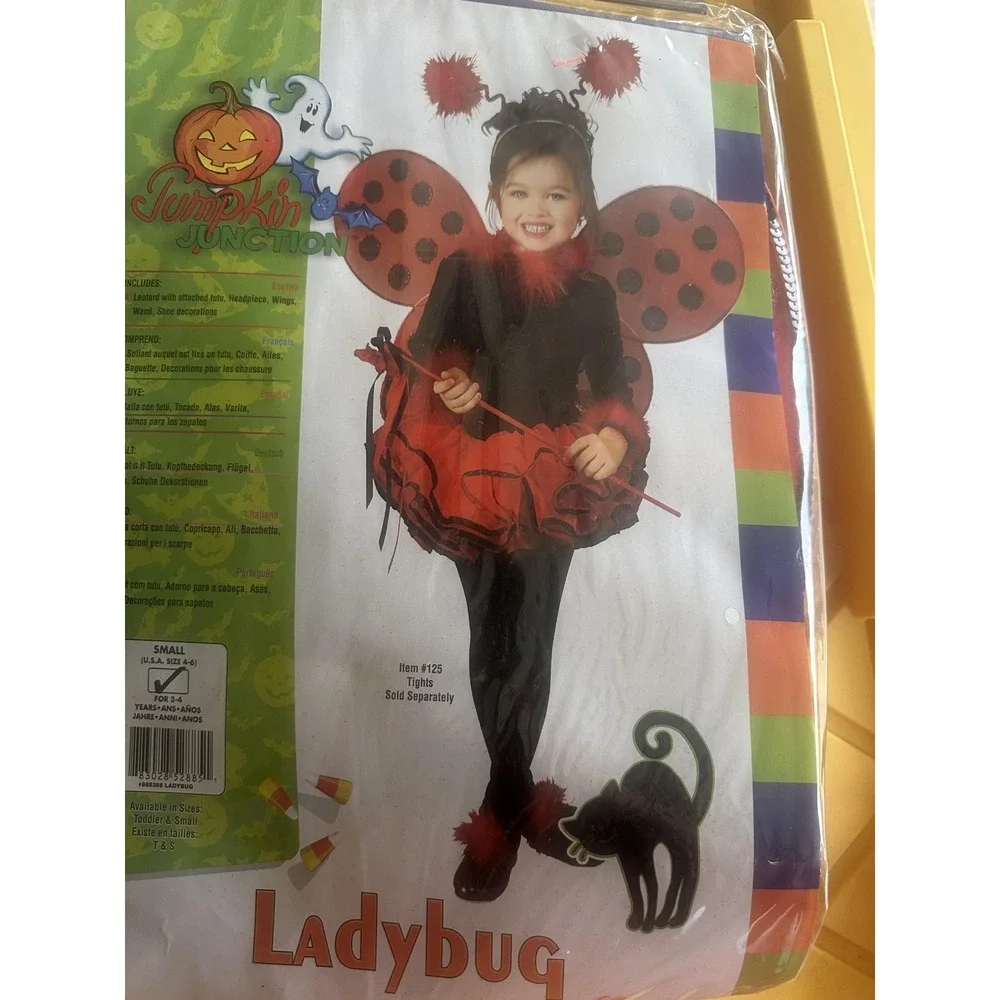 Pumpkin Junction Ladybug Costume Girls Small 4-6 Red Leotard‎ Tutu Wings Set